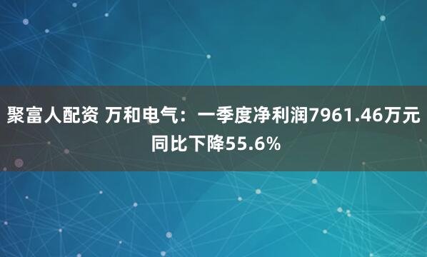 聚富人配资 万和电气：一季度净利润7961.46万元 同比下降55.6%